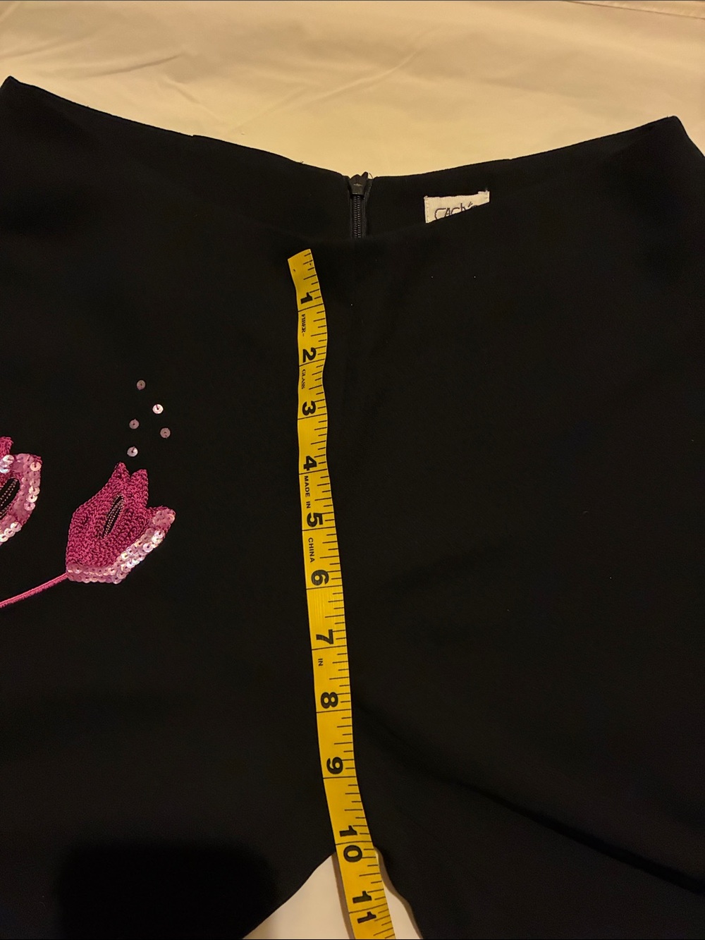 Cache Black Wide-Leg Pants with Pink Floral Appliqué and open back top - Picture 11 of 16